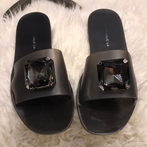 Shoe Republic LA black rhinestone slides - Picture 1 of 6